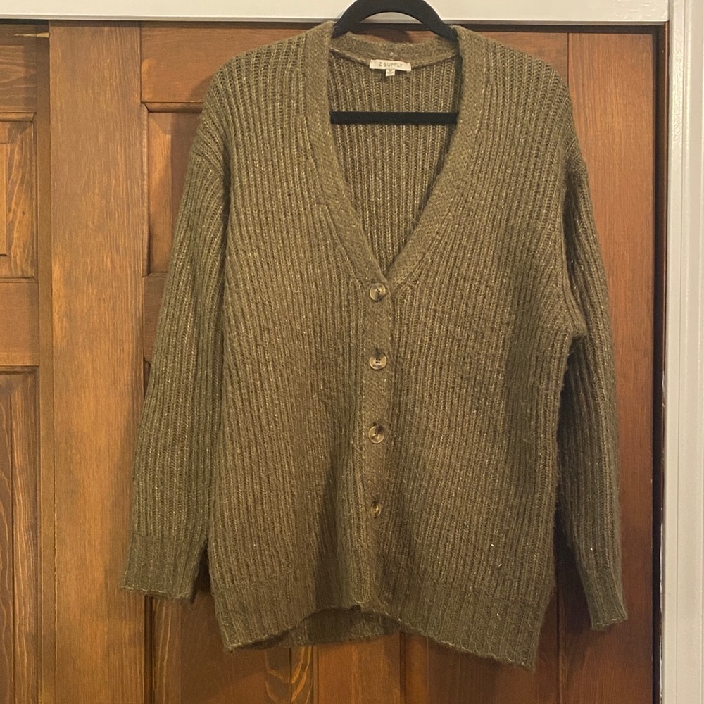 Z supply Josie v neck cardigan olive green medium